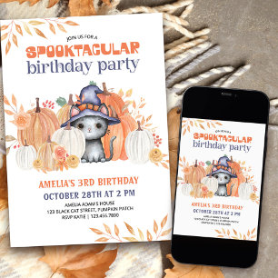 Invitación Cumpleaños infantil espectacular de gato negro en 