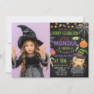 Invitación Cumpleaños infantil Foto de Bruja de Halloween en 