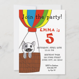 Invitación Cumpleaños infantil gato en globo aerostático