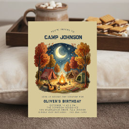 Invitación Cumpleaños infantil hoguera camping otoño acogedor