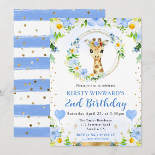 Invitación Cumpleaños infantil jirafa de jungla linda acuarel