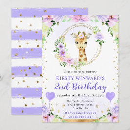 Invitación Cumpleaños infantil jirafa de jungla linda acuarel