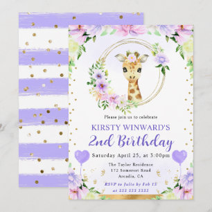 Invitación Cumpleaños infantil jirafa de jungla linda acuarel