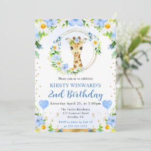Invitación Cumpleaños infantil jirafa de jungla linda acuarel
