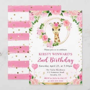 Invitación Cumpleaños infantil jirafa de la jungla linda acua
