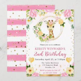Invitación Cumpleaños infantil jirafa de la jungla linda acua