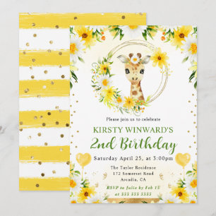 Invitación Cumpleaños infantil jirafa de la jungla linda acua