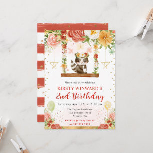 Invitación Cumpleaños infantil Mapache Bosque Acuarela