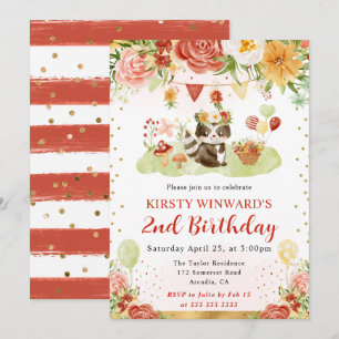 Invitación Cumpleaños infantil Mapache Bosque Acuarela