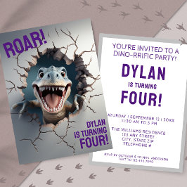 Invitación Cumpleaños infantil moderno de dinosaurio T-Rex 3D