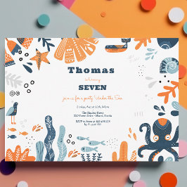 Invitación Cumpleaños infantil Nórdico Bajo el Mar