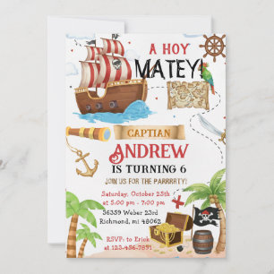 Invitación Cumpleaños infantil pirata personalizado