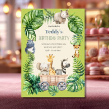 Cumpleaños infantil safari con follaje verde lindo