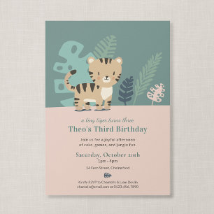 Invitación Cumpleaños infantil Safari Selvático Suave Tigre P