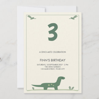 Invitación Cumpleaños infantil Sage Dinosaur Cream Foliage