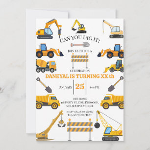 Invitación Cumpleaños infantil simple de construcción moderna