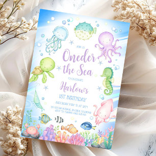 Invitación Cumpleaños infantil tema Océano Bajo el Mar 1er