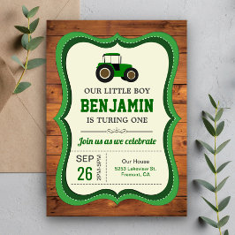 Invitación Cumpleaños infantil Tractor Verde de Granja de Mad