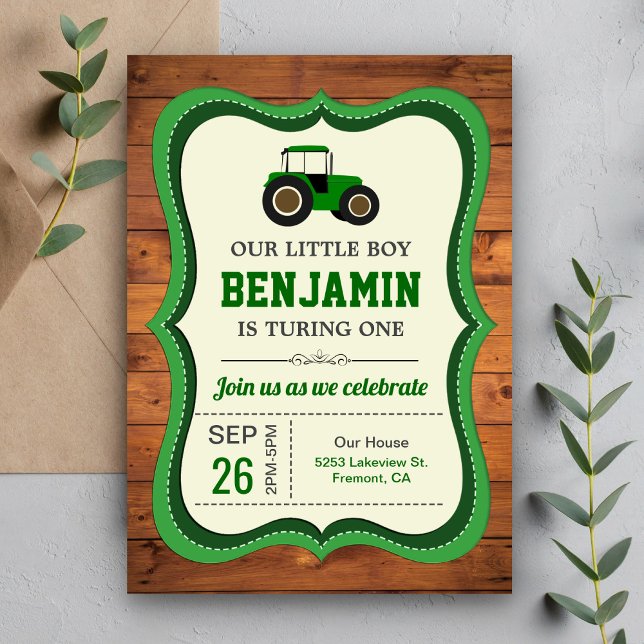 Invitación Cumpleaños infantil Tractor Verde de Granja de Mad (Subido por el creador)