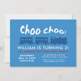 Invitación Cumpleaños infantil tren azul rojo choo choo