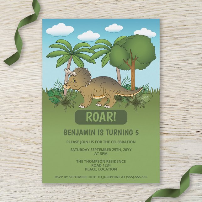 Invitación Cumpleaños infantil Triceratops lindo tropical (Subido por el creador)