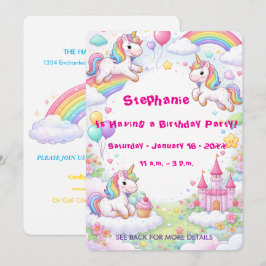 Invitación Cumpleaños infantil Unicornios y Arcoíris Pastel