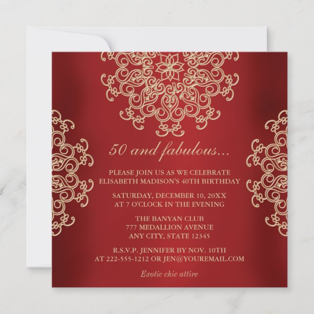 INVITACIÓN CUMPLEAÑOS INSPIRADOS EN ROJO Y ORO (Anverso)