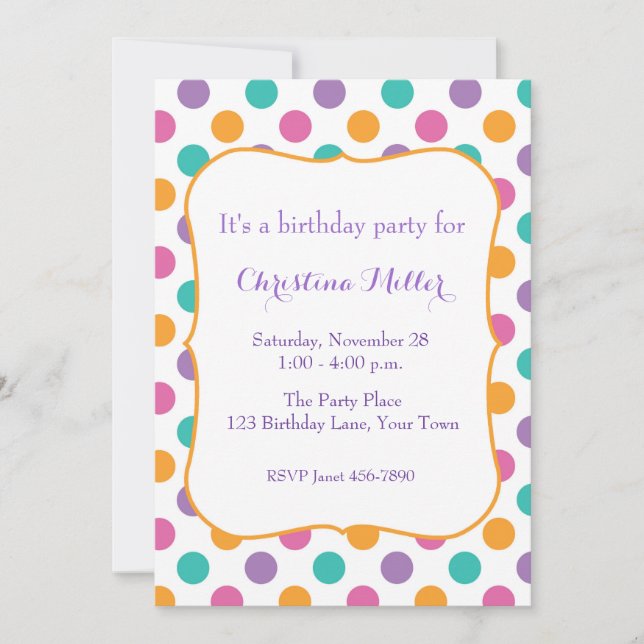 Invitación Cumpleaños intrépido de los lunares (Anverso)