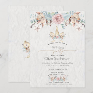 Invitación Cumpleaños   Invernadero Floral Gold Unicorn de Wo