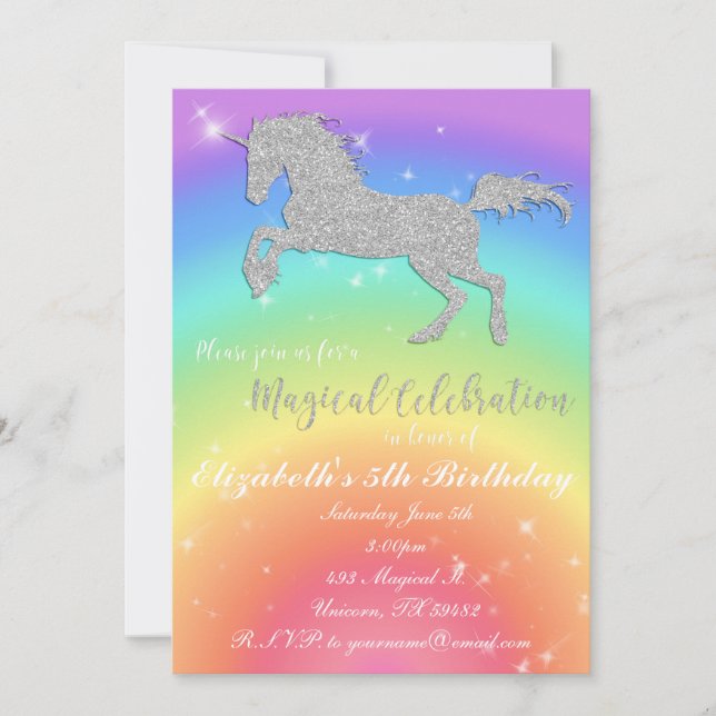 Invitación Cumpleaños Inviation del unicornio del purpurina (Anverso)