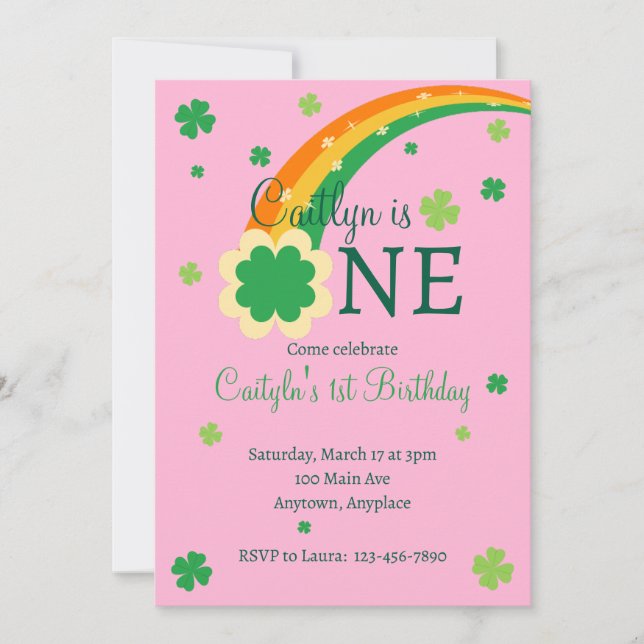Invitación Cumpleaños irlandés del primer año de San Patricio (Anverso)