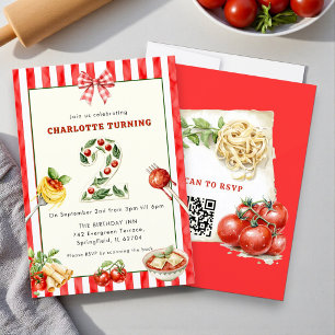 Invitación Cumpleaños Italiano de Pasta Acuarela 2do