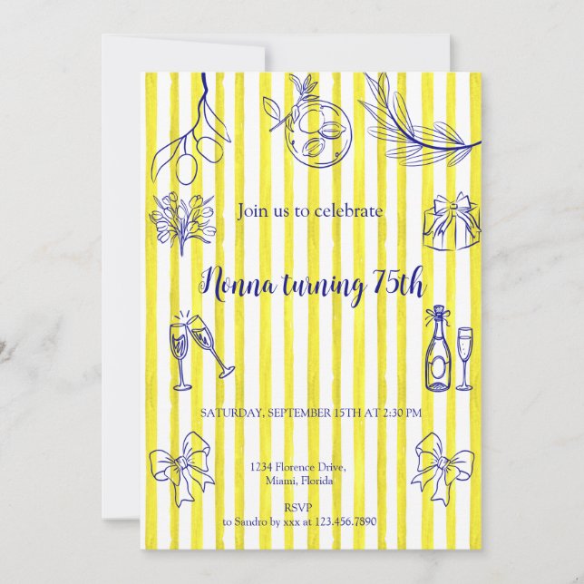 Invitación Cumpleaños italiano elegante (Anverso)