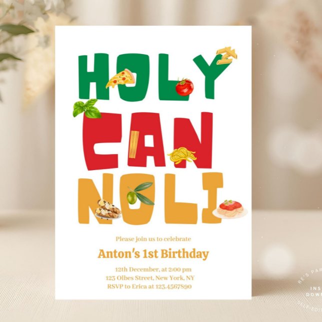 Invitación Cumpleaños Italiano Santa Cannoli Pizza (holy cannoli adult birthday party, italian birthday party, pizza and wine birthday party, italian re)