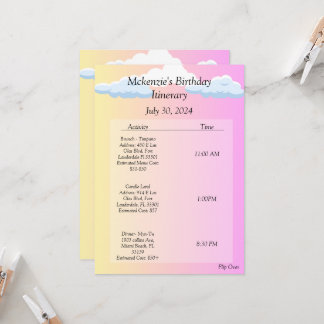 Invitación Cumpleaños Itinerario