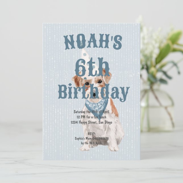 Invitación Cumpleaños Jack Russell Dog Age Blue (Anverso de pie)