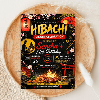 Invitación Cumpleaños Japonés Hibachi - Tema a la Parrilla