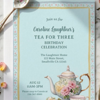 Invitación Cumpleaños Jardín de Flores Té Para Tres