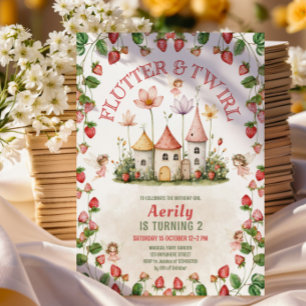 Invitación Cumpleaños jardín de hadas encantado de fresa