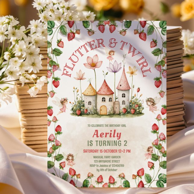 Invitación Cumpleaños jardín de hadas encantado de fresa (Subido por el creador)
