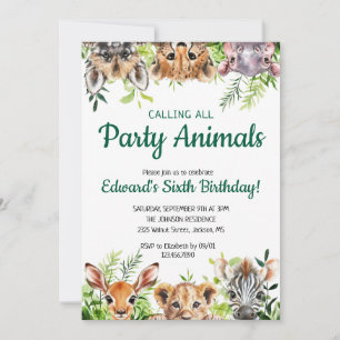 Invitación Cumpleaños joven salvaje y tres adorables animales