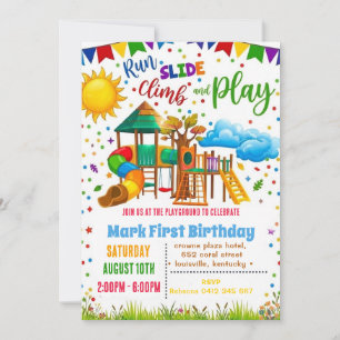 Invitación Cumpleaños Juego de tobogán de saltos en el parque
