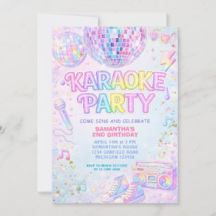 Invitación Cumpleaños Karaoke Bola de Discoteca Rosa Arcoíris