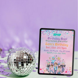 Invitación Cumpleaños KPOP Bop, Boy Band Colorido