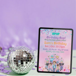 Invitación Cumpleaños KPOP Bop, Boy Band Colorido
