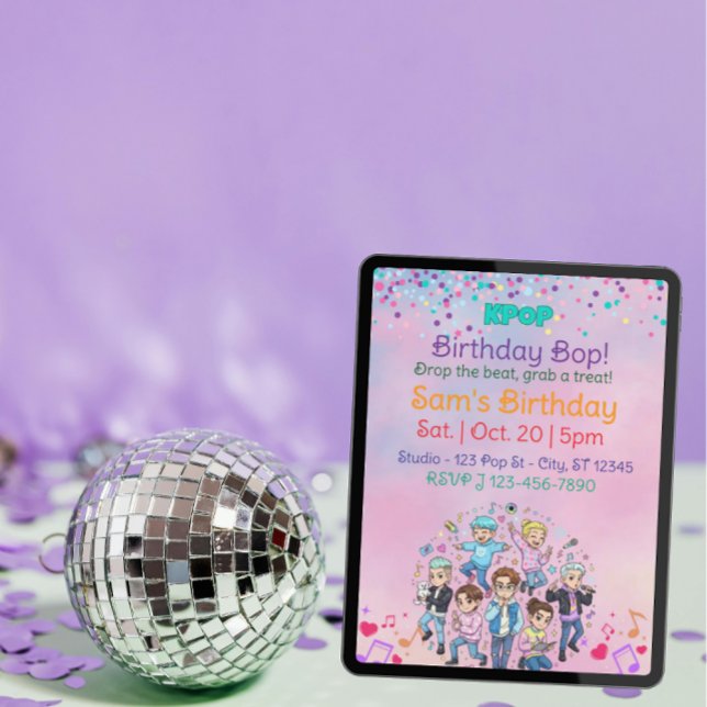 Invitación Cumpleaños KPOP Bop, Boy Band Colorido (Subido por el creador)