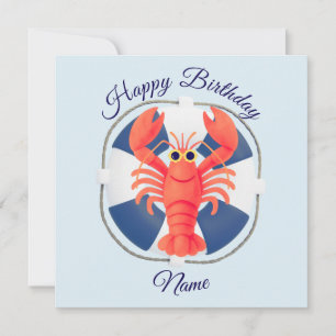 Invitación Cumpleaños langosta y salvavidas acuarela chic