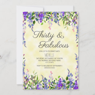 Invitación Cumpleaños Lavanda Acuarela Amarillo 30 y Fabuloso