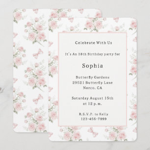 Invitación Cumpleaños lazos de rosas rosadas Pretty Blush