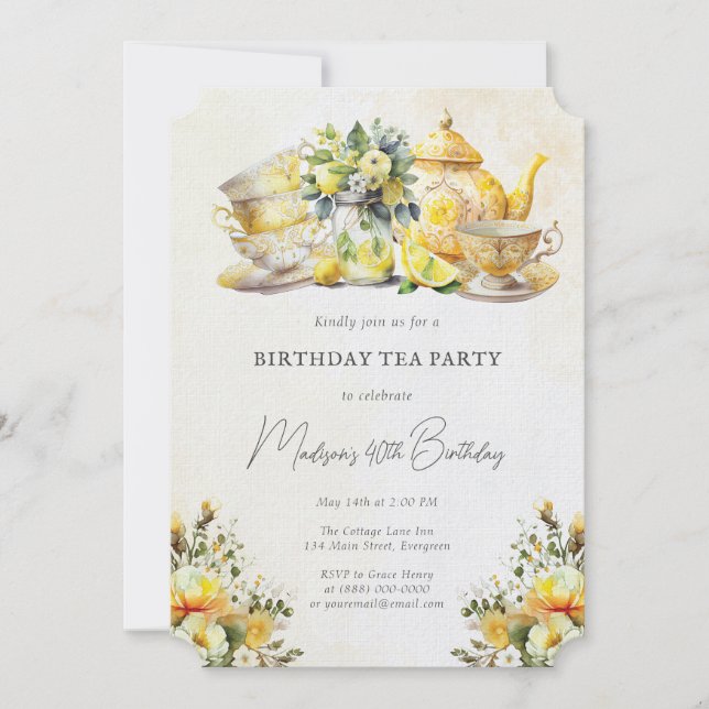 Invitación Cumpleaños Lemon Tea Fiesta Vintage (Anverso)